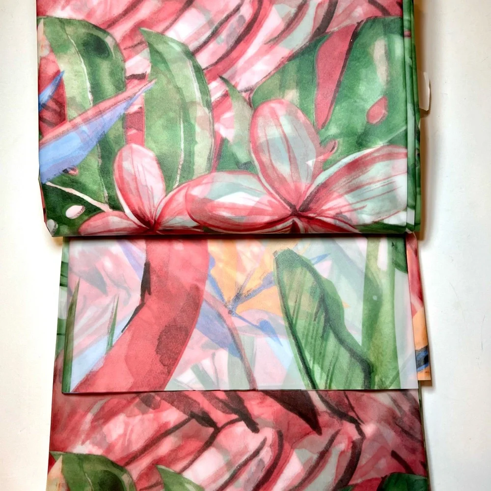 Tropical Palm & Flamingos Peva Shower Curtain Birds of Paradise Flowers Leaves